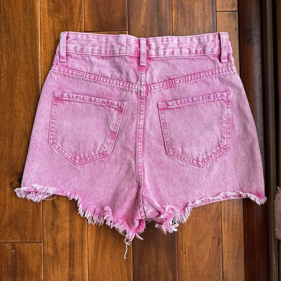 Women’s Pink Distressed Shorts Raw Hem Cutoff Denim Co Size 2 High Rise - Picture 3 of 8